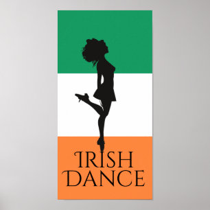 Affiche Danseuse irlandaise et Drapeau irlandais Dance de