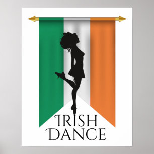 Affiche Danseuse irlandaise et Drapeau irlandais Dance de 
