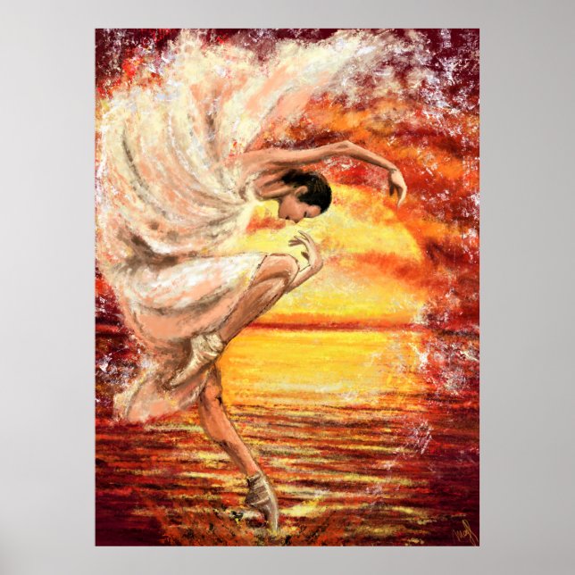 Affiche Danseuse Sea Sunset - Art de peinture original (Devant)