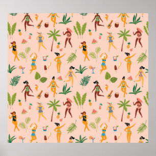 Affiche Danseuses, motif feuille de palmier.