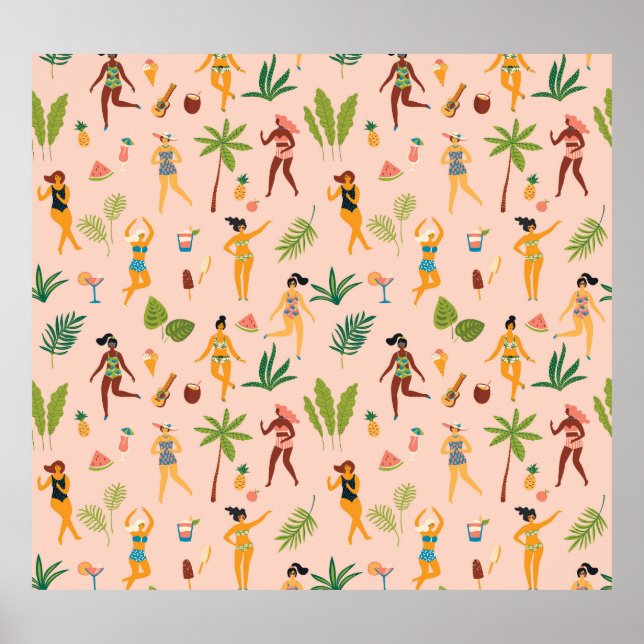 Affiche Danseuses, motif feuille de palmier. (Devant)