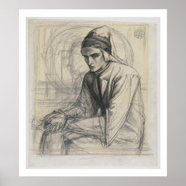 Affiche Dante in Meditation Holding a Pomegranate, c.1852 (Devant)
