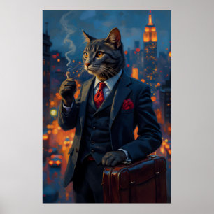 Affiche Dapper Chat en costume drôle Portrait animal