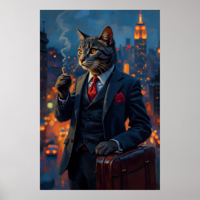 Affiche Dapper Chat en costume drôle Portrait animal (Devant)