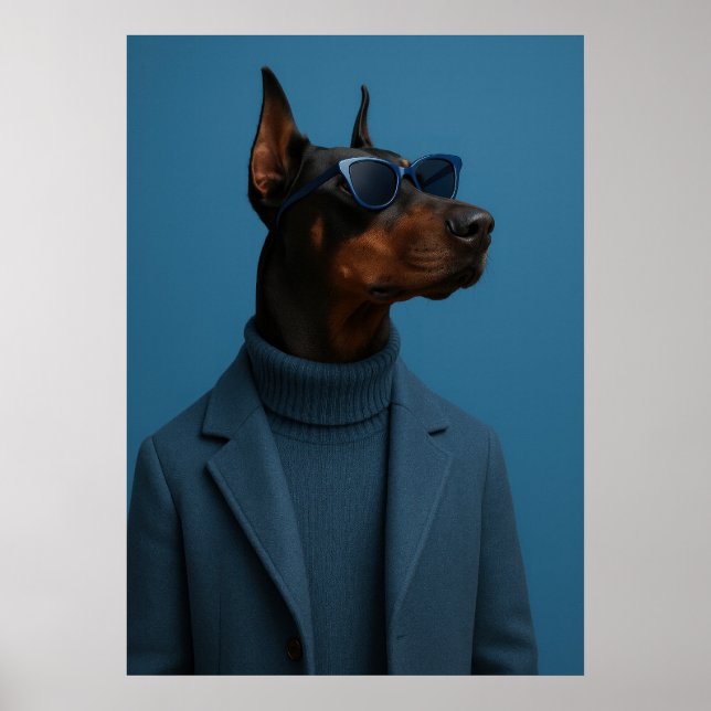 Affiche Dapper Doberman in Blue Turtleneck and Sunglasses (Devant)