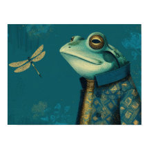 Dapper Frog & Dragonfly - Surreal Vintage Animal