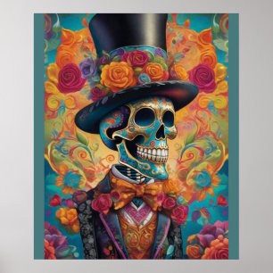 Affiche Dapper Skeleton Elégance : Jour des morts