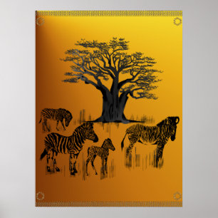 Affiche d'arbre de zèbre et de baobab