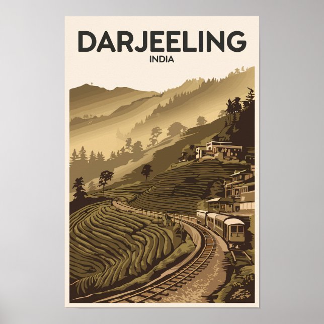Affiche Darjeeling Illustration Voyage Art Vintage Inde (Devant)