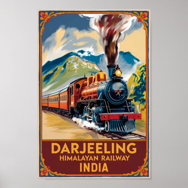 Affiche Darjeeling Inde Train Peintre Voyage Art Retro (Devant)