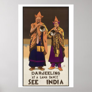 Affiche Darjeeling lors d'une danse Lama Voir l'Inde Vinta