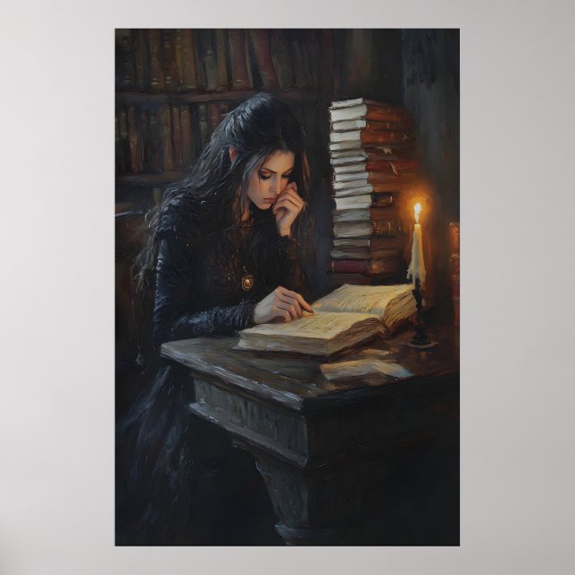 Affiche Dark Academia Girl Reading Art Gothic Library Cand (Devant)
