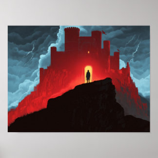 Affiche Dark Fantasy Red Fortress Silhouette Adventure Art
