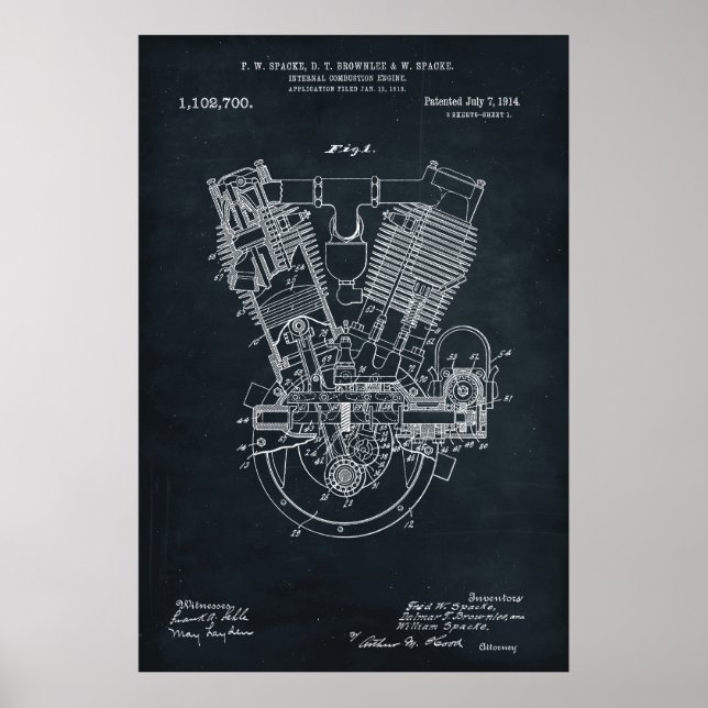 Affiche Dark Gray | Brevet de moteur à combustion interne (Devant)