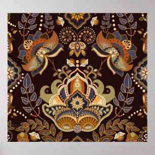 Affiche Dark Paisley : Floral Indian Seamless.