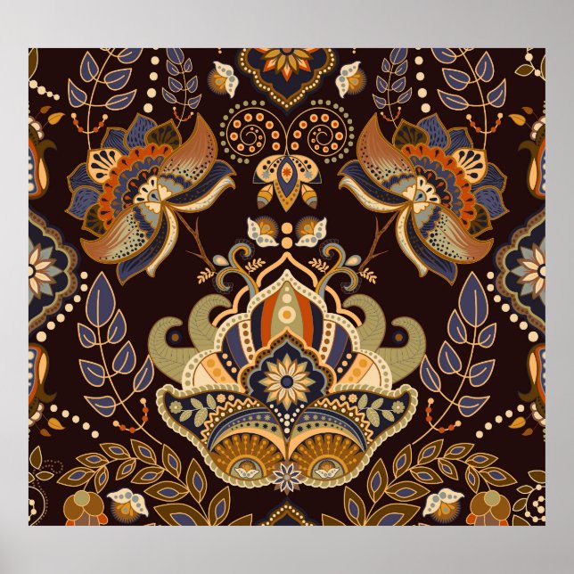 Affiche Dark Paisley : Floral Indian Seamless. (Devant)