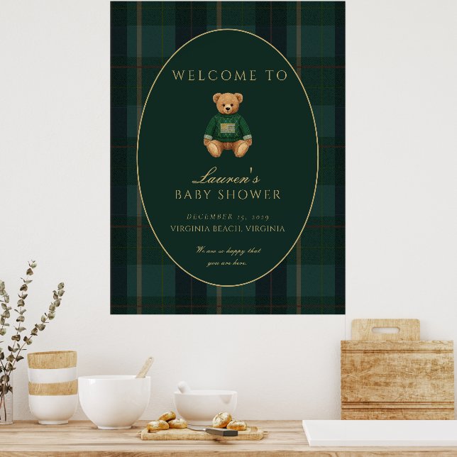 Affiche Dark Plaid Lauren Inspired Baby Shower Welcome  (Cuisine)