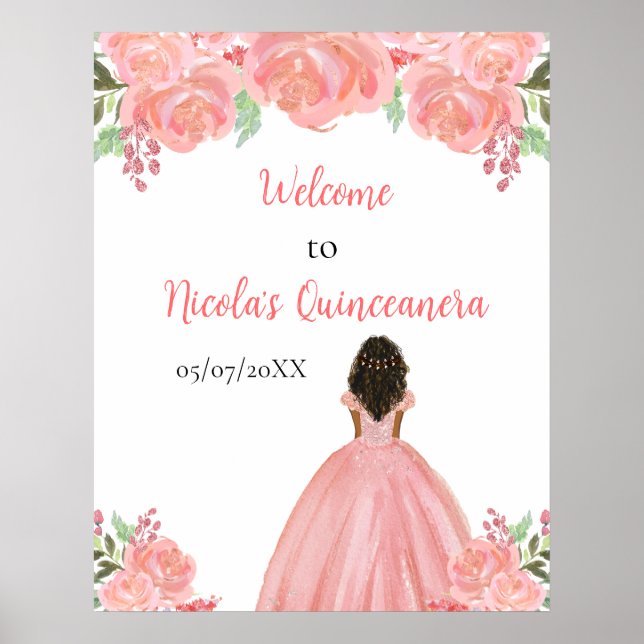 Affiche Dark Skin Princess Pink Quinceanera Welcome (Devant)