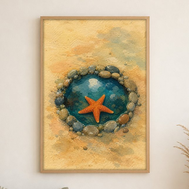Affiche d'art à l'aquarelle étoile de mer de mare  (Shown framed for scale. Poster ships unframed; frames are an optional add-on.)