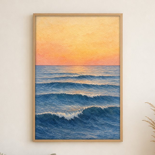 Affiche d'art à l'aquarelle sur le thème de la côt (Shown framed for scale. Poster ships unframed; frames are an optional add-on.)