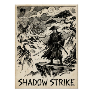 Affiche d'art à l'encre de samouraï Shadow Strike