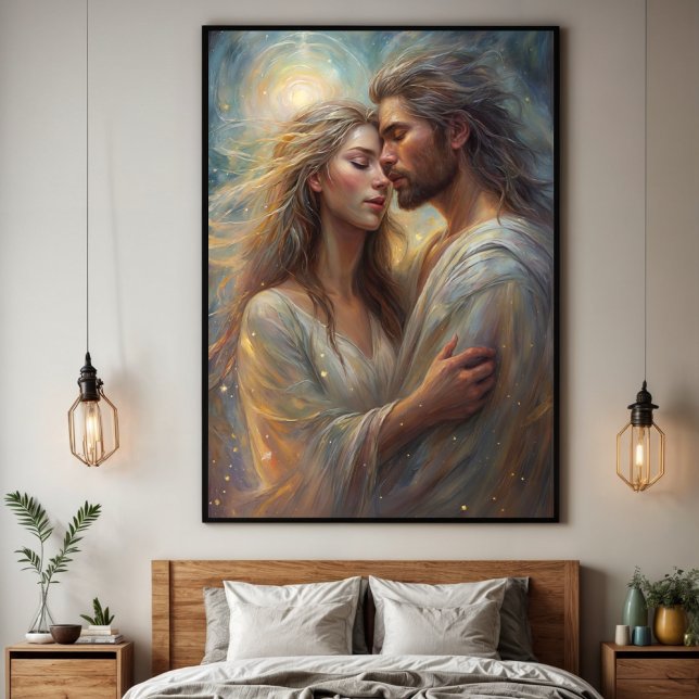 Affiche d'art à l'huile Rêveuse Romantique Amants  (Créateur téléchargé)