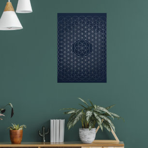 Affiche d'art à motif étoilé géométrique bleu mari