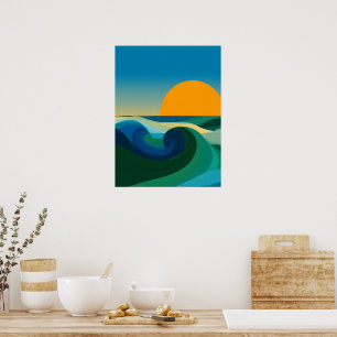 Affiche d'art abstrait Bauhaus Ocean Wave Sunset