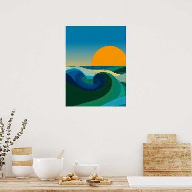 Affiche d'art abstrait Bauhaus Ocean Wave Sunset (Cuisine)
