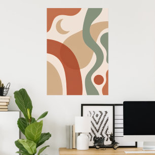 Affiche d'art abstrait boho terracotta et sauge mi