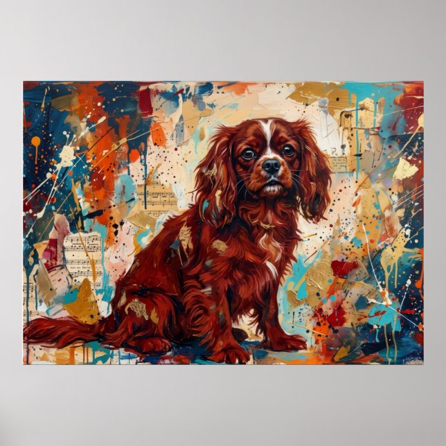 Affiche d'art abstrait Cavalier King Charles Spani (Devant)