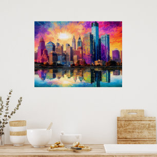 Affiche d'art abstrait coloré de la skyline de Dét