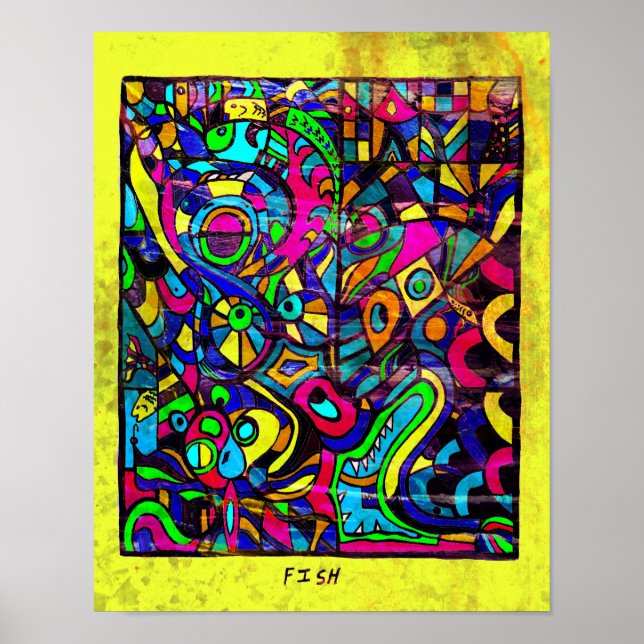 Affiche d'art abstrait de poisson 11 x 14 (Devant)