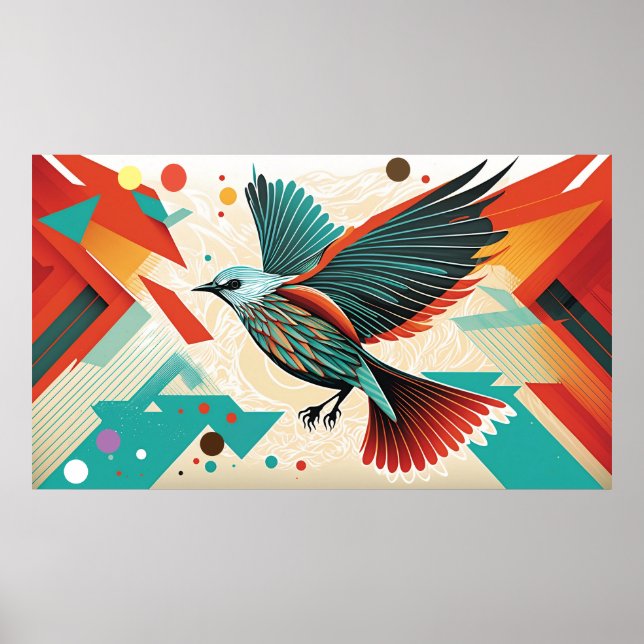 Affiche d'art abstrait d'oiseau (Devant)