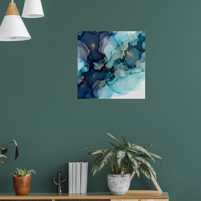 Affiche d'art abstrait fluide bleu sarcelle foncé (Salon 1)