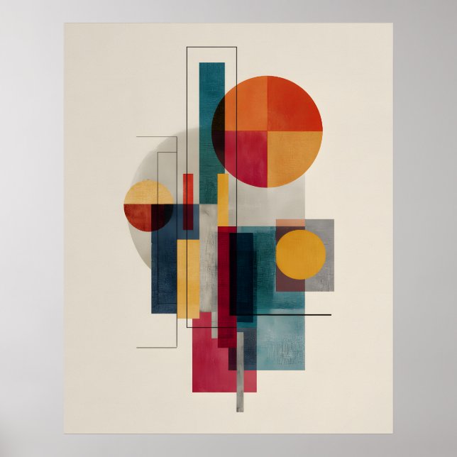 Affiche d'art abstrait géométrique Bauhaus colorée (Devant)