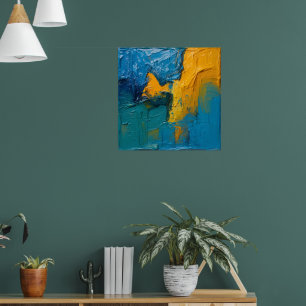 Affiche d'art abstrait impasto sarcelle et ambre I