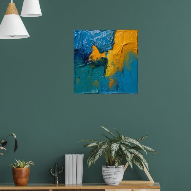 Affiche d'art abstrait impasto sarcelle et ambre I (Salon 1)