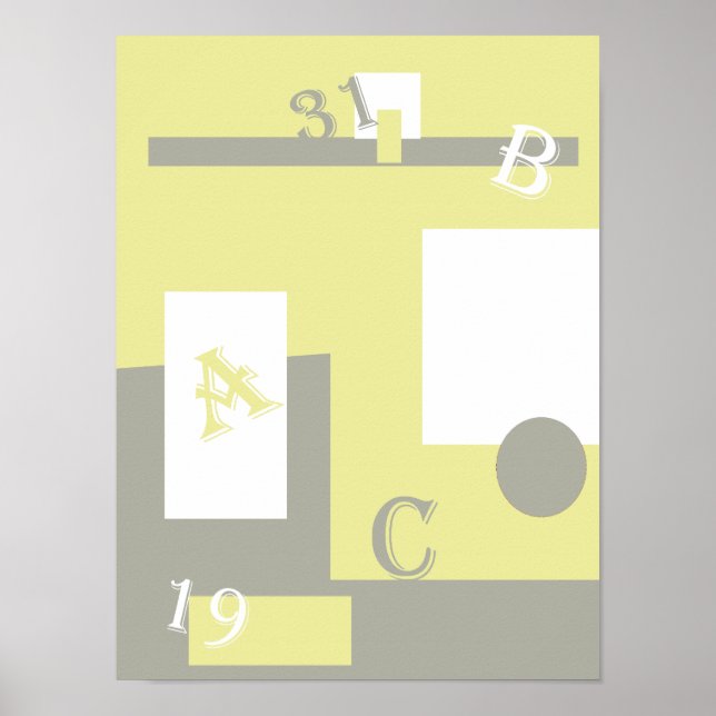 Affiche d'art abstrait jaune gris blanc (Devant)