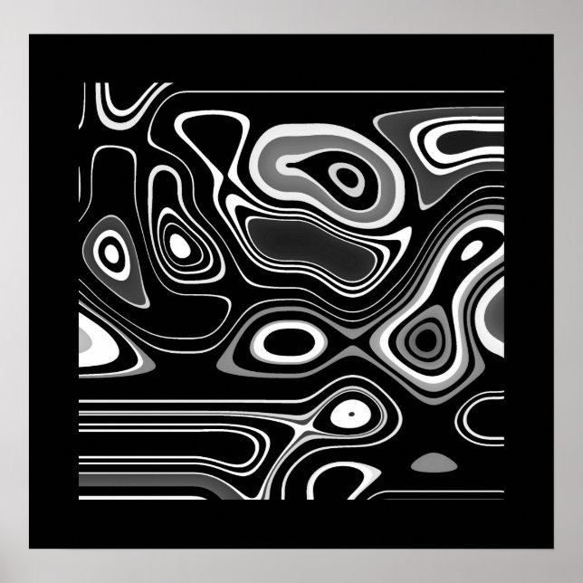 Affiche d'art abstrait ultra moderne noir blanc (Devant)