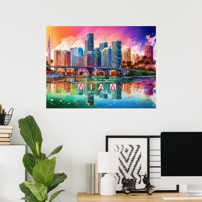 Affiche d'art abstrait vibrant de Miami  (Bureau à domicile)