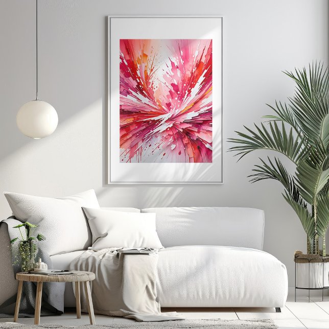 Affiche d'art acrylique abstrait Fantaisie rose (Pink Fantasy Abstract Acrylic Art Poster Mockup 1)