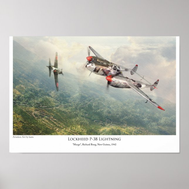 affiche d'art aéronautique "Lockheed P-38 Lightnin (Devant)