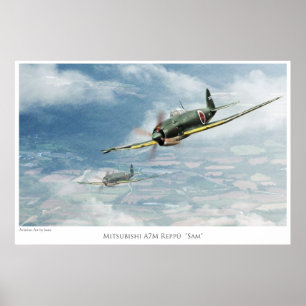 Affiche d'art aéronautique " Mitsubishi A7M Reppú"