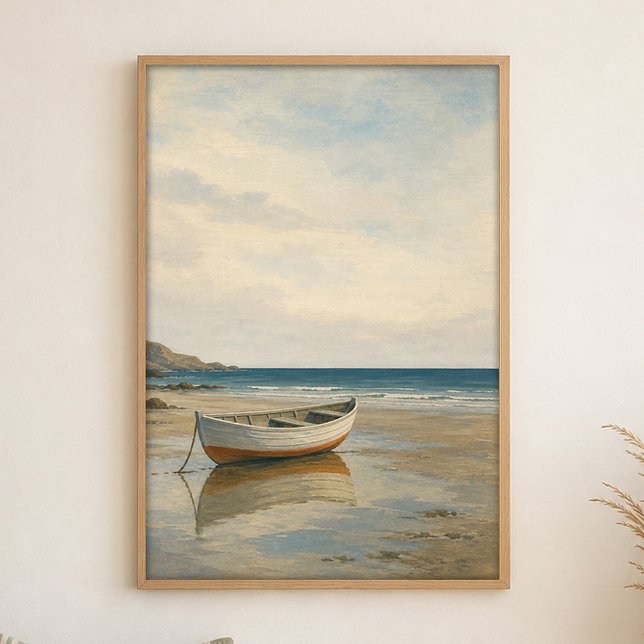 Affiche d'art aquarelle bateau à rames de basse me (Shown framed for scale. Poster ships unframed; frames are an optional add-on.)
