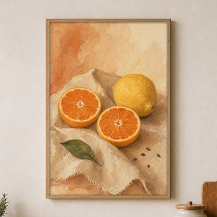 Affiche d'art aquarelle Cottagecore Citrus sur Lin