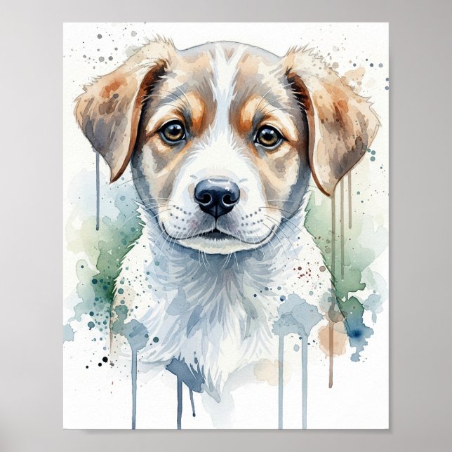 Affiche d'art aquarelle de chaton orange joueur (Devant)