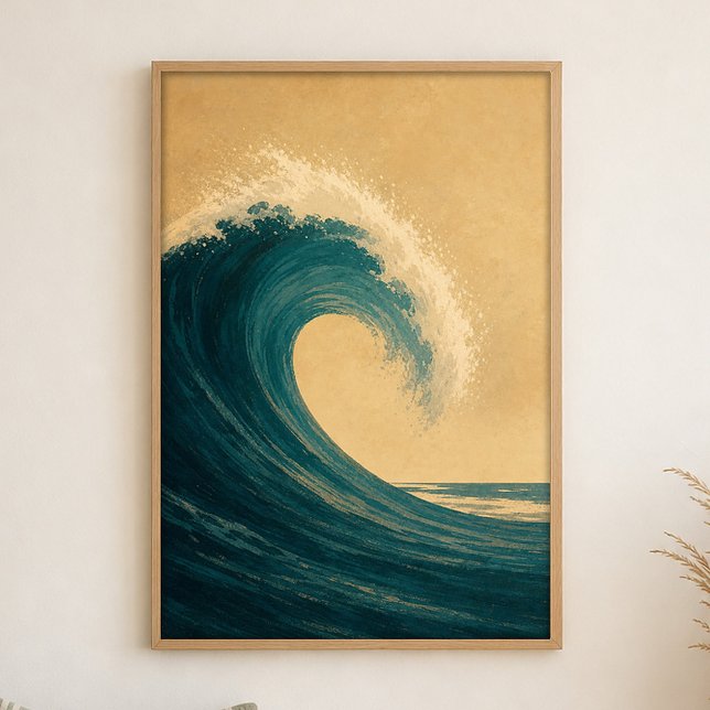 Affiche d'art aquarelle de l'eau de mer Curl (Shown framed for scale. Poster ships unframed; frames are an optional add-on.)