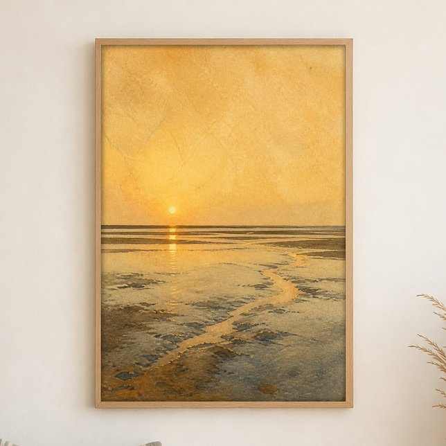 Affiche d'art aquarelle de miroir de basse mer côt (Shown framed for scale. Poster ships unframed; frames are an optional add-on.)