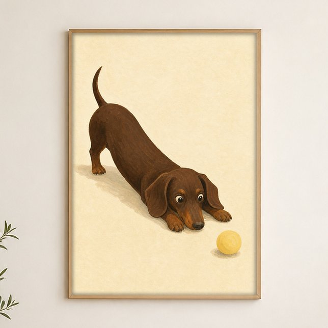 Affiche d'art aquarelle fantaisiste Dachshund Stre (Shown framed for scale. Poster ships unframed; frames are an optional add-on.)